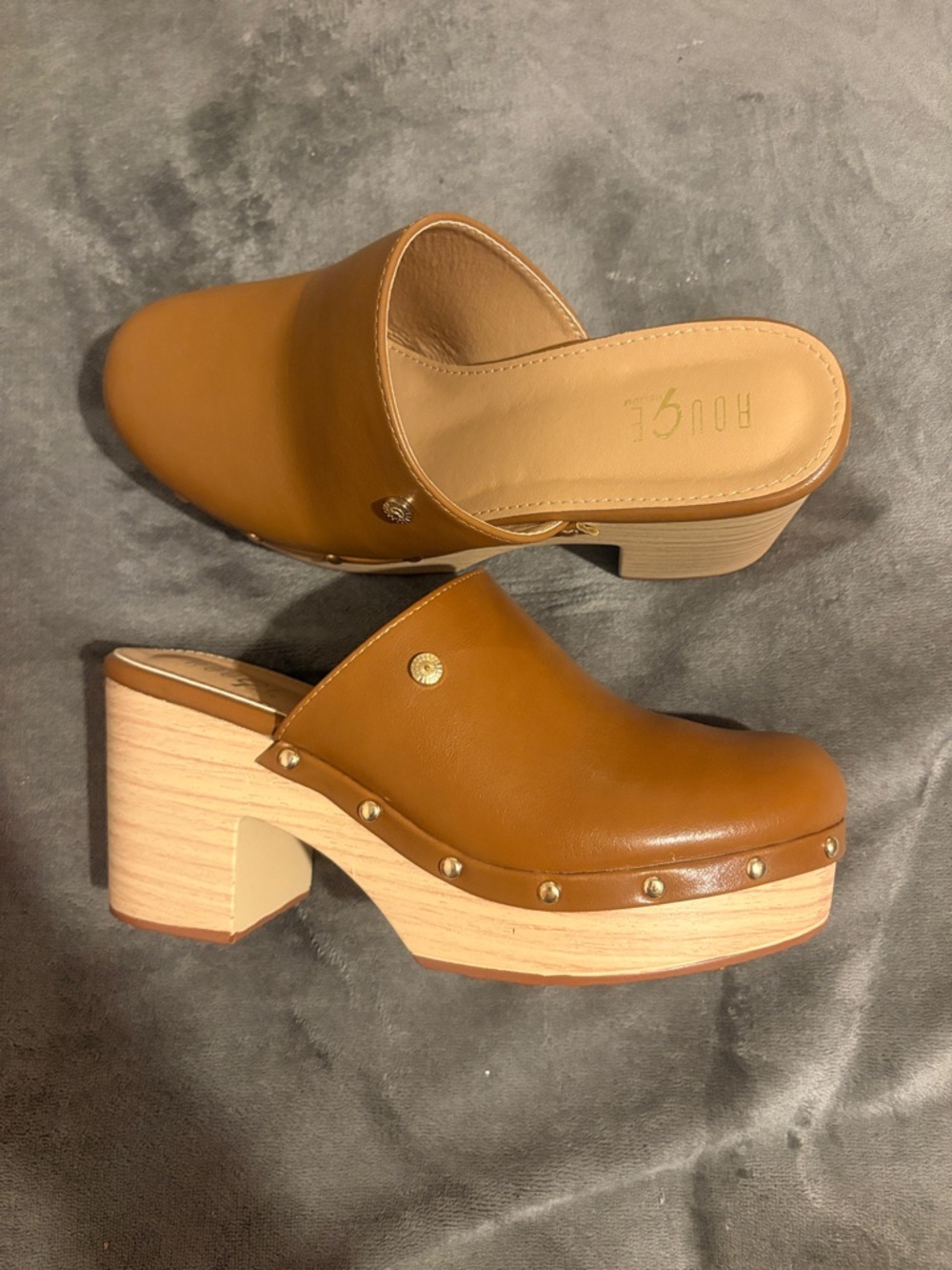 Tan Leather Platform Clog Mules